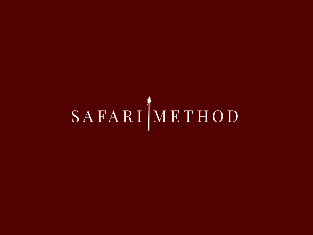 Safari Methods logotyp på mörkröd bakgrund